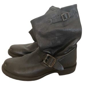 FRYE veronica slouch short boots black engineer motorcycle buckle sz 8 B